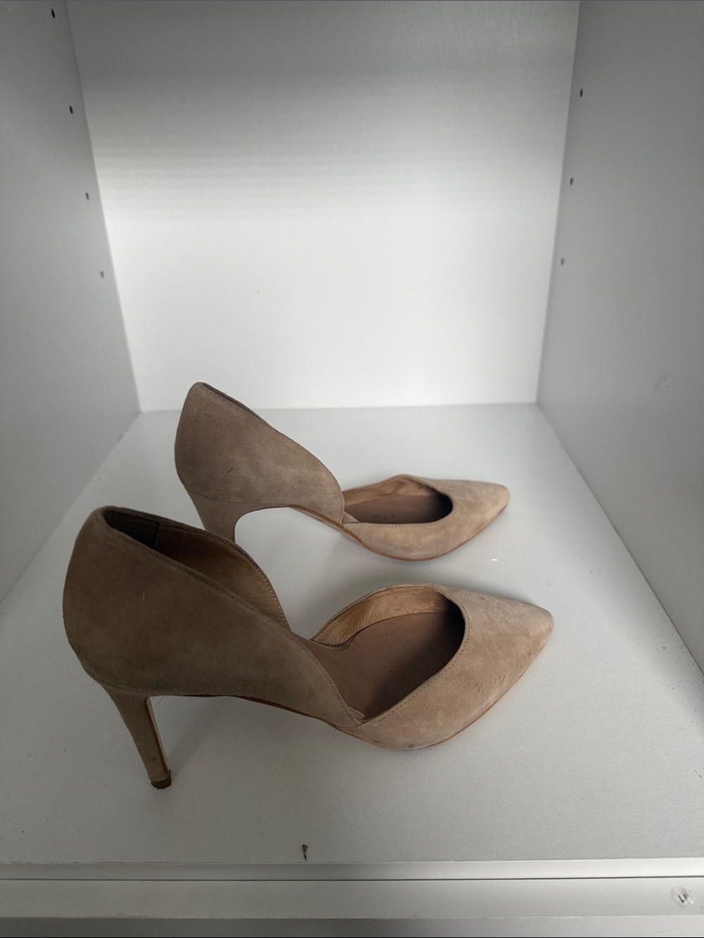 Women's Suede Pointed D'Orsay Heels in Taupe